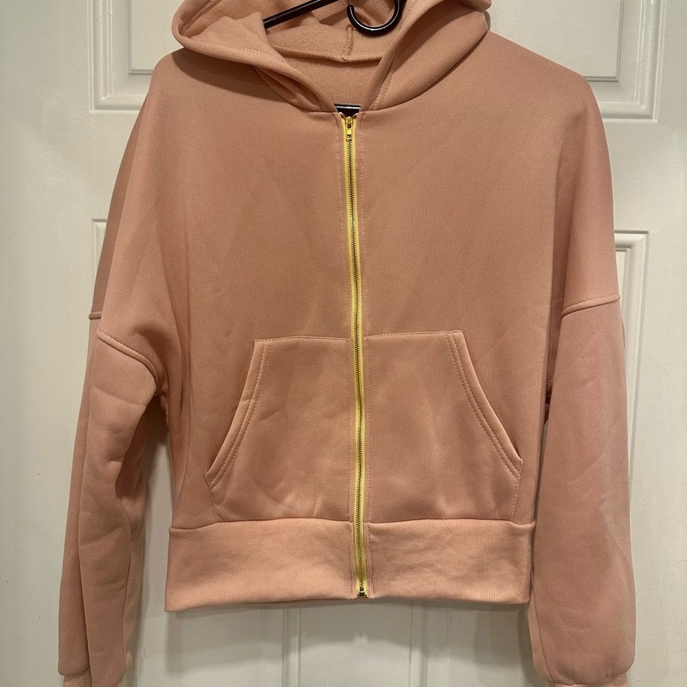 Girl’s Pink Hoodie with Gold Zipper Size M
